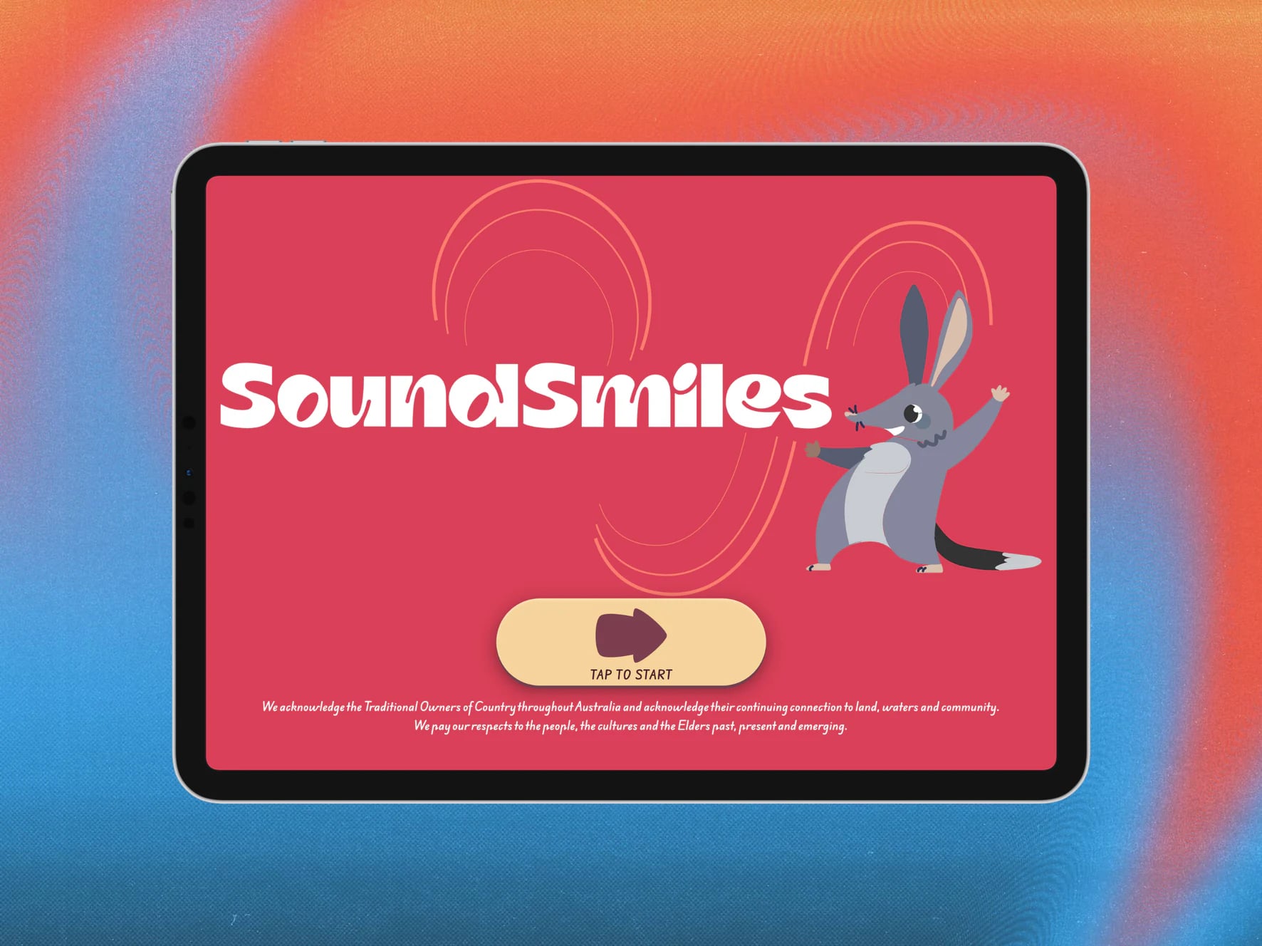 The SoundSmiles welcome screen displayed on a tablet.